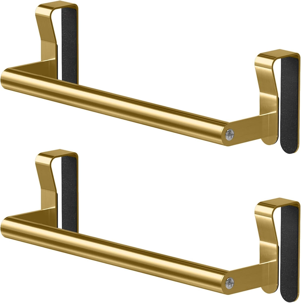 STWWO Gold Over Cabinet Towel Holder for Kitchen Cabinet Door, 2 Pack Bars