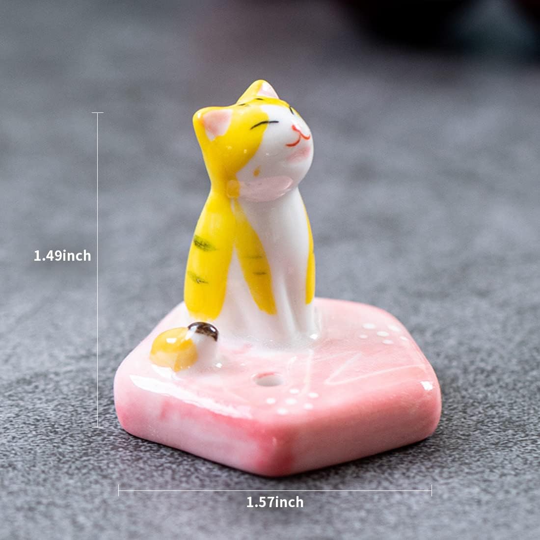 Set of 3, Japanese Mini Cute Kitty Cat Handmade Ceramic Incense Stick Holder or Incense Burner Holder, Adorable Animal Theme Inscent Tray for Home Decor Yoga Spa Meditation, 1.57 inch