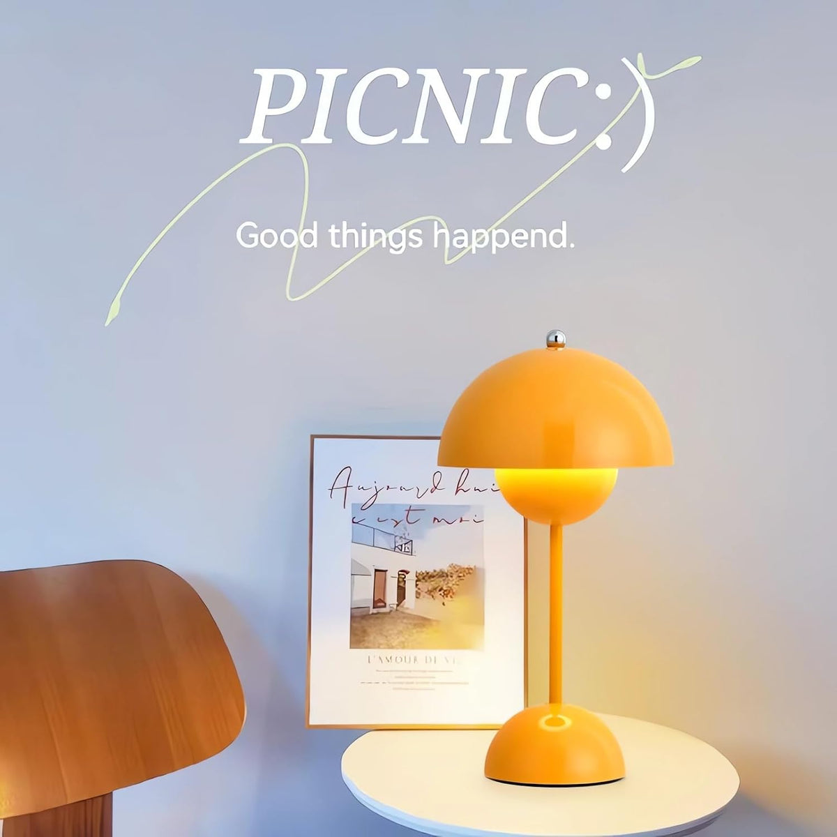 Modern Mushroom Table Lamp Cartoon Iron LED Bedside Lamp Nordic Round Metal Lamp Body Nightstand Lamps for Living Room, Bedroom Study Room Home Office (Yellow)