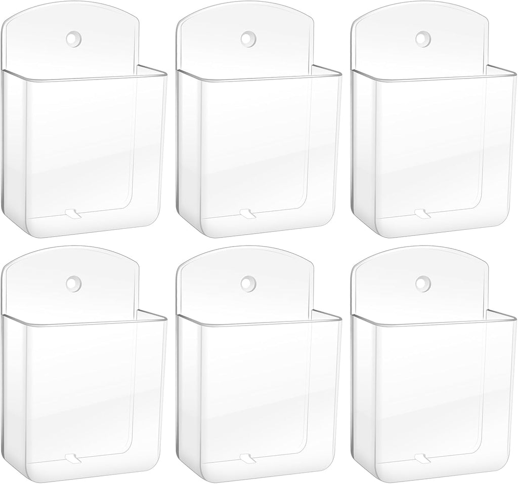6 PCS Remote Control Holders Wall Mount, Self Adhesive TV Air Conditioner Remote Control Holder, Wall Mount Storage Box Organizer Wall Pen Holder Storage for Home Office School (Transparent)