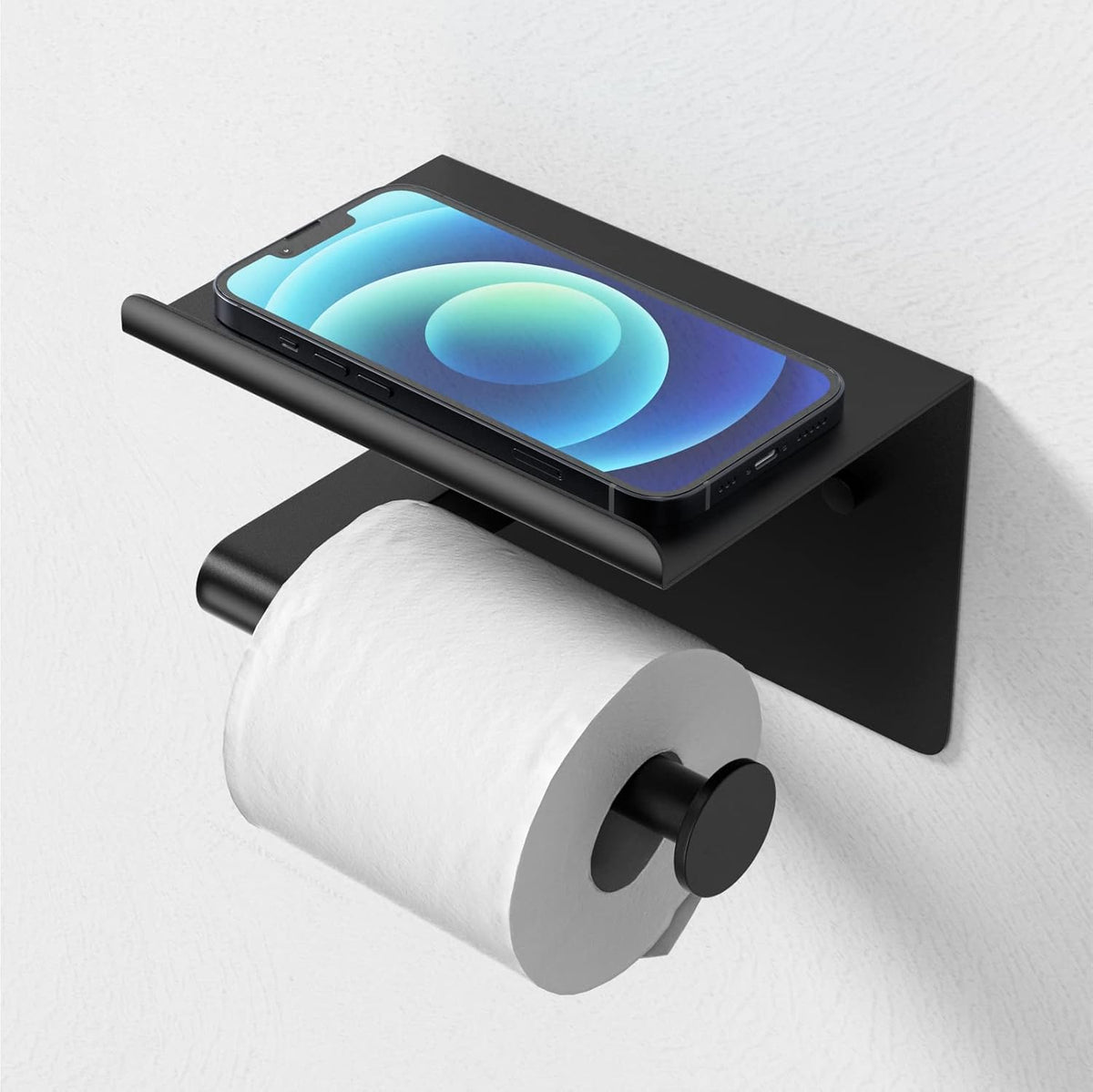 GLNLQ Matte Black Toilet Paper Holder with Shelf, Fits Mega Rolls Size