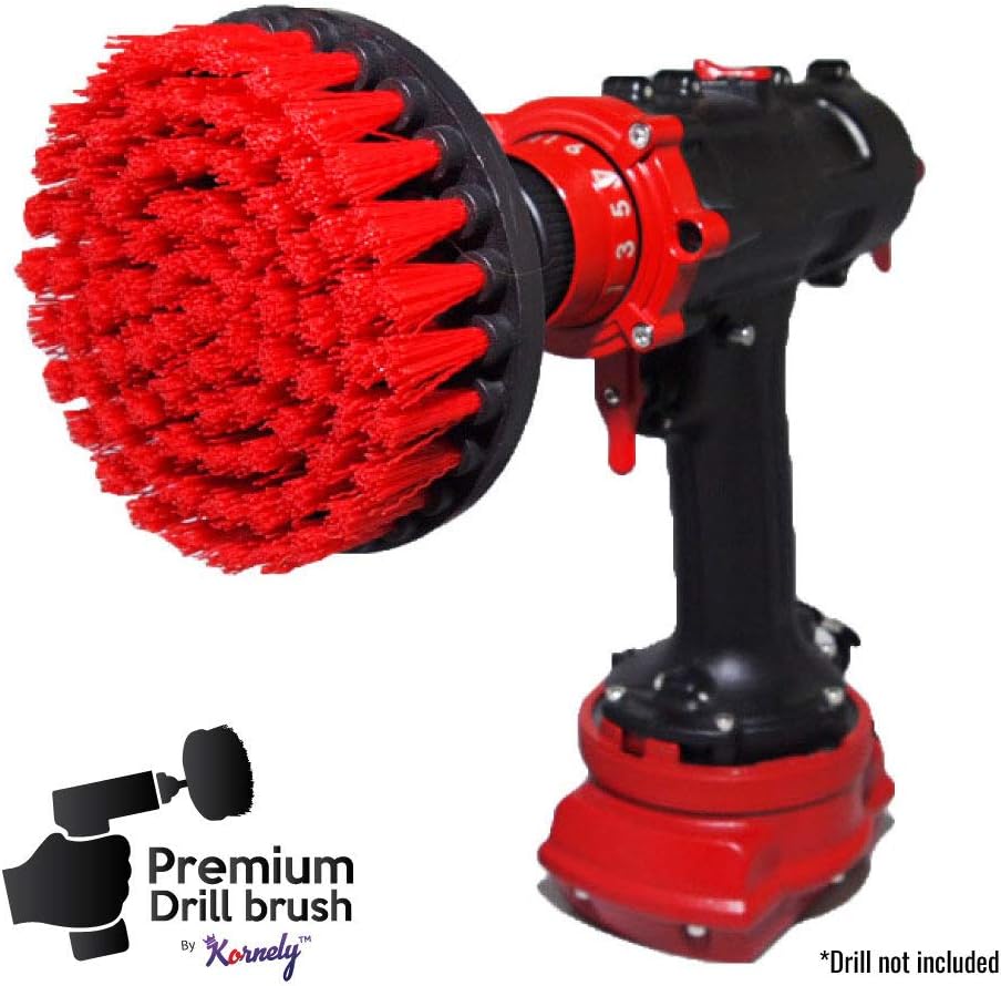 Premium Drill Brush Professional – Stiff 5 in Red Set of 3 | Scratch-Free Outdoor Cleaning Brush for Patio Bricks, Decking, Garden Tools, Lawn Mowers, Bicycles, Pool Tiles and Boat Hulls