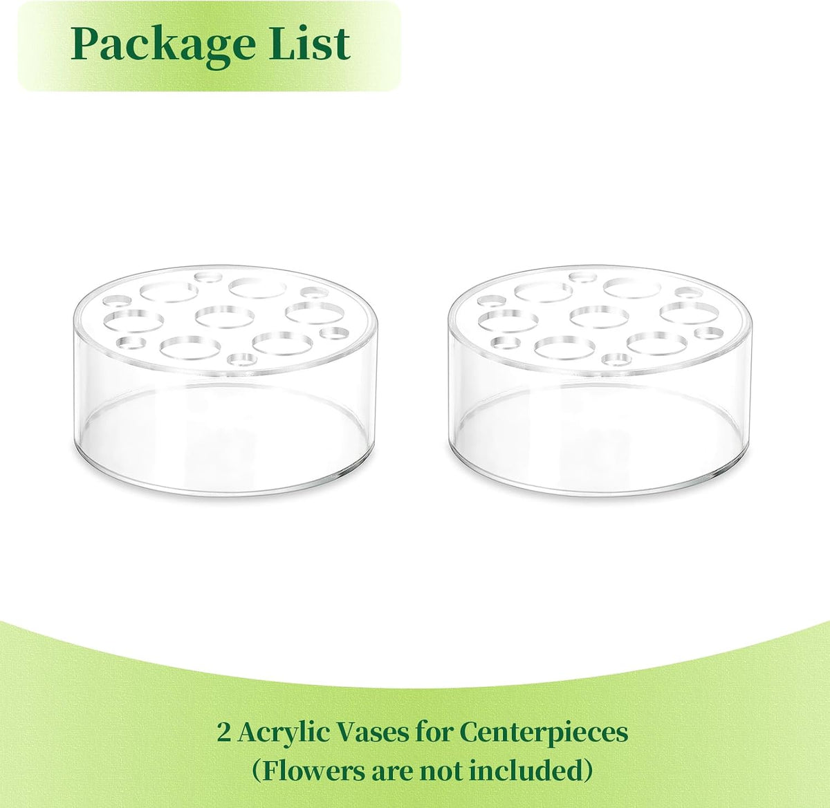 Acrylic Flower Vases for Centerpieces Round – Hewory 2pcs Short Clear Floral Vase with 13 Holes, Box Arranger Bulk Low Base Holder for Wedding Birthday Party Event Dining Table Decor, 2.56"(H)×5.9"(D)