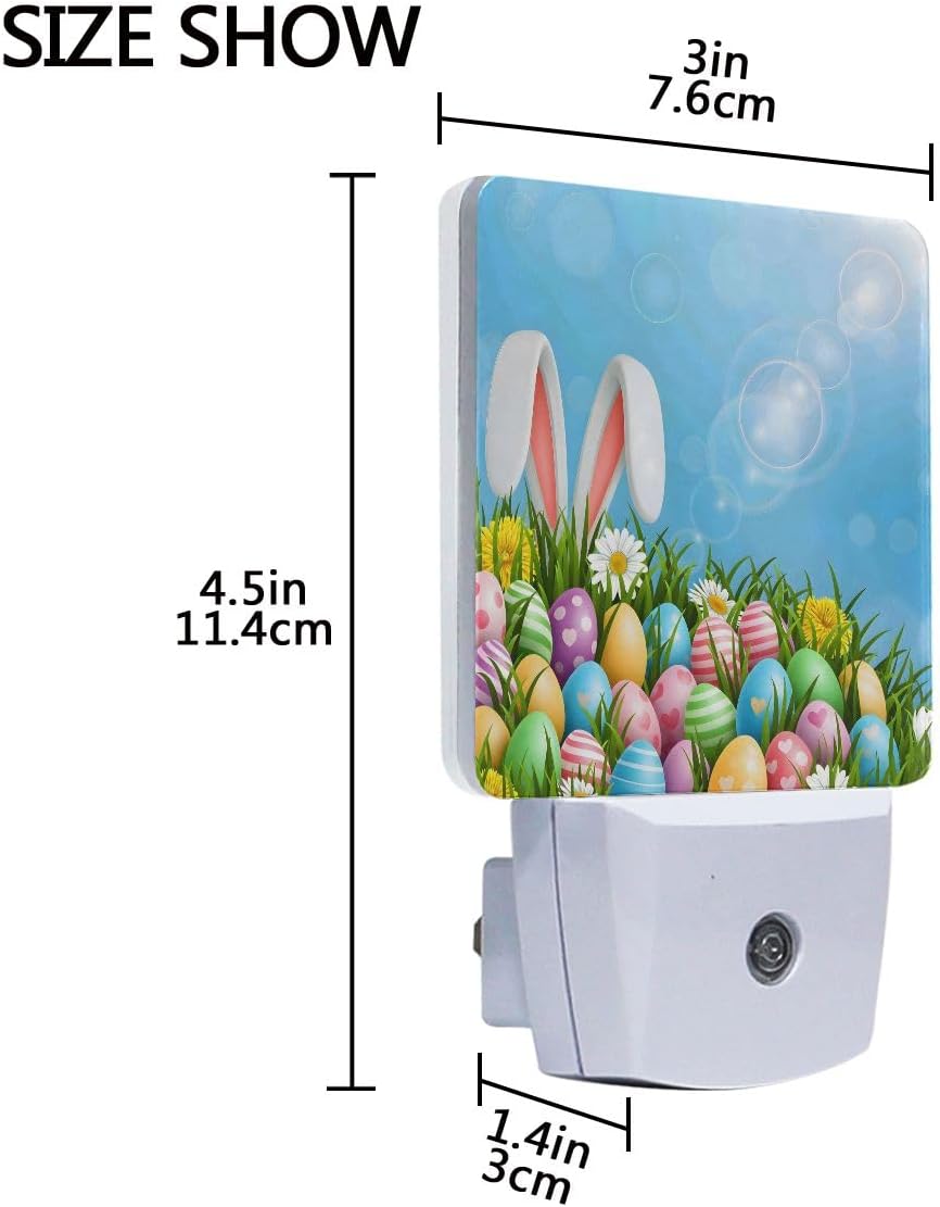 Easter Colorful Eggs Rabbit Night Light Set of 2 Nightlights Plug-in LED Nightlight Auto Dusk-to-Dawn Sensor Lamp for Bedroom Bathroom Home Decor