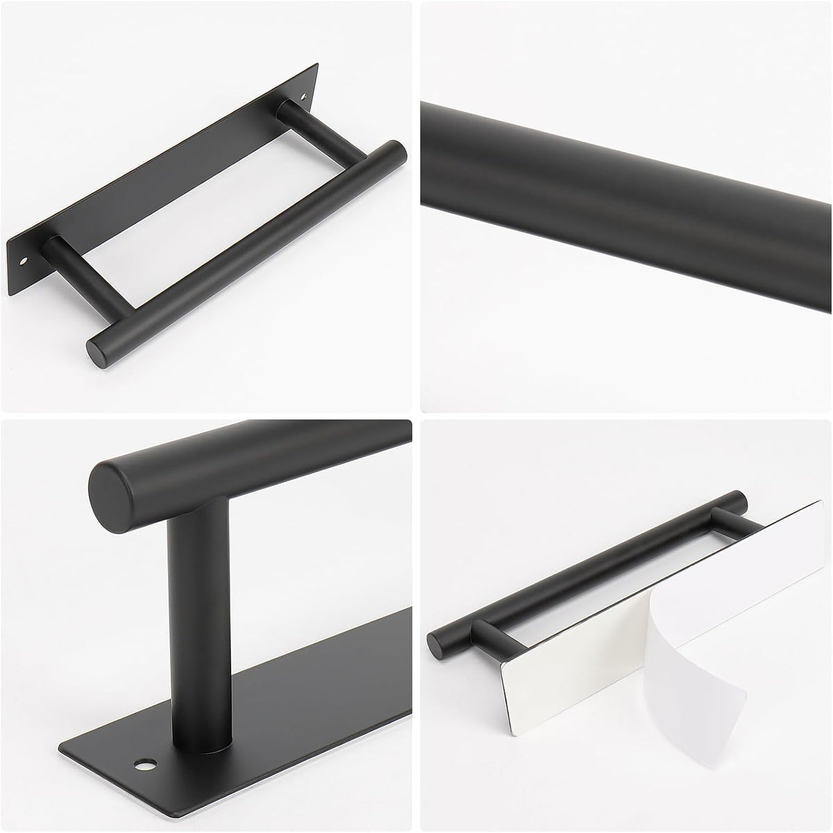 NearMoon Self Adhesive Hand Towel Holder/Towel Ring, Stainless Steel Hand Towel Bar Rustproof Stick on Wall-Towel Rack for Bathroom/Kitchen, Sticky and Wall Mounted (1, Matte Black)