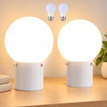 White Table Lamp Set of 2, Small Bedside Lamp with Frosted Glass Shade