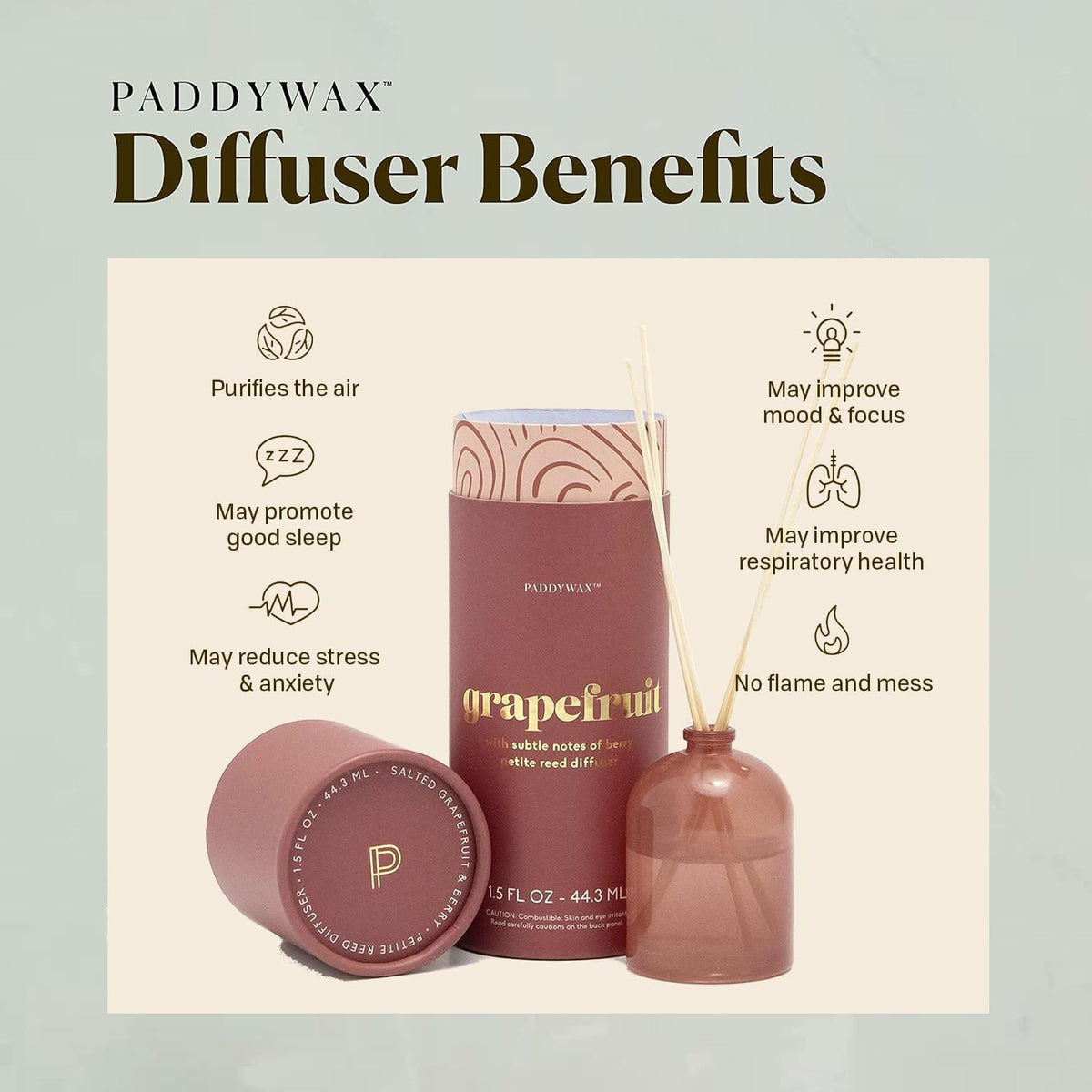 Paddywax Petite Reed Diffuser Set, Grapefruit, Rose, 1.5 oz