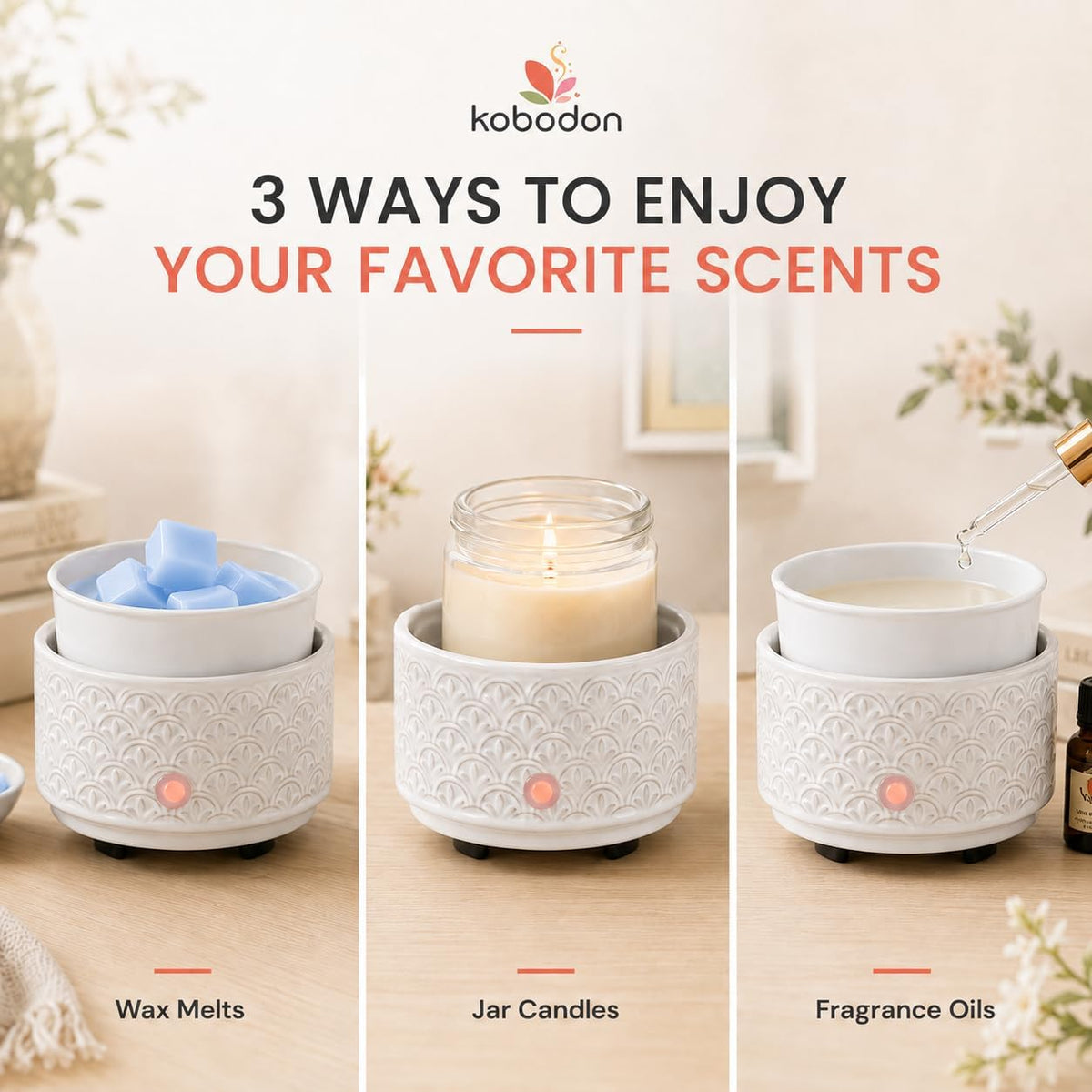 Ceramic Wax Melt Warmer 3-in-1 Electric Wax Warmer Fragrance Candle