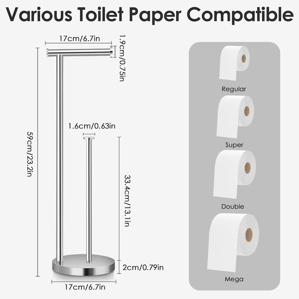 Toilet Paper Holder Stand, Chrome Bathroom Toilet Paper Stand,Large Reserve