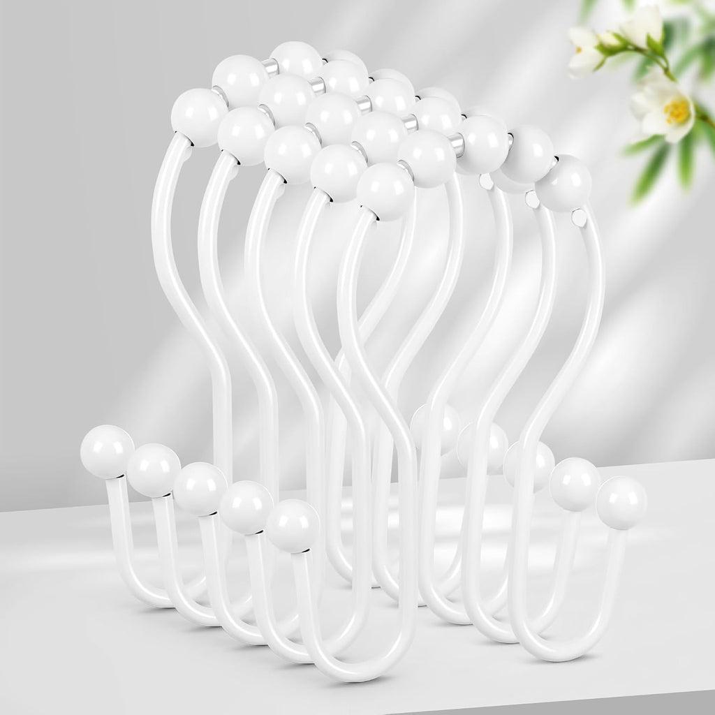 Resze 12PCS Shower Curtain Hooks, Sturdy Metal Shower Curtain Rings(White)