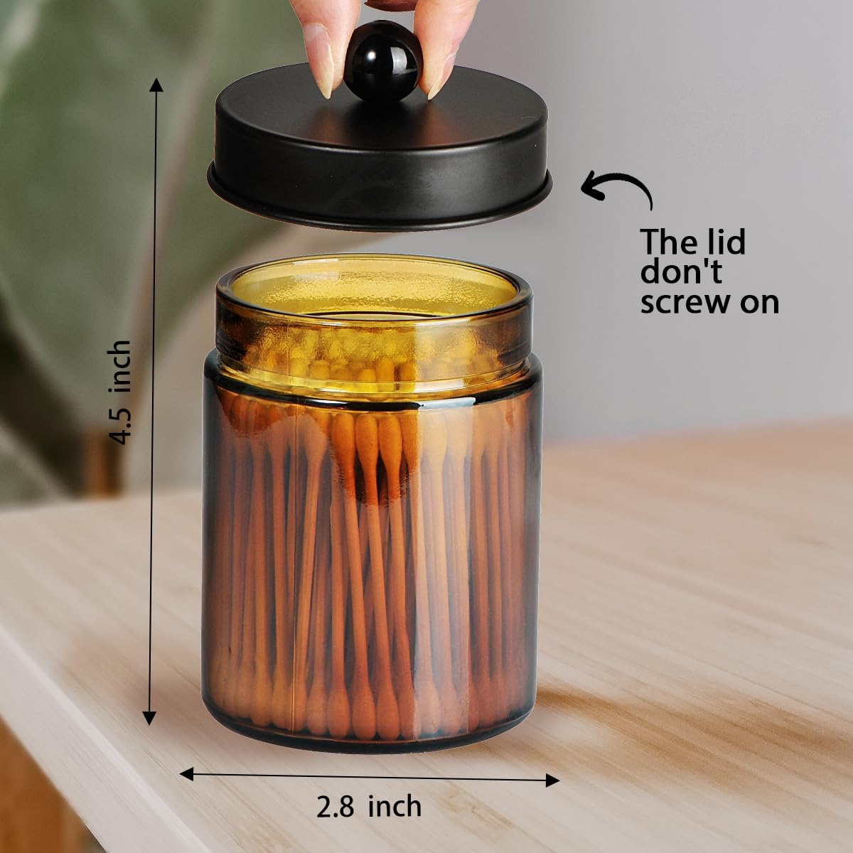 Amolliar Amber Glass Apothecary Jars Qtip Holder w/Metal Lids,Black 6pc