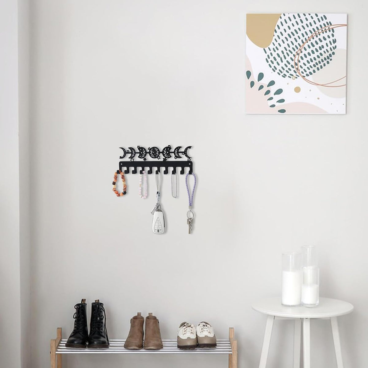 SUPERDANT Moon Phase Key Holder Wall Mounted Key Hanger for Entryway