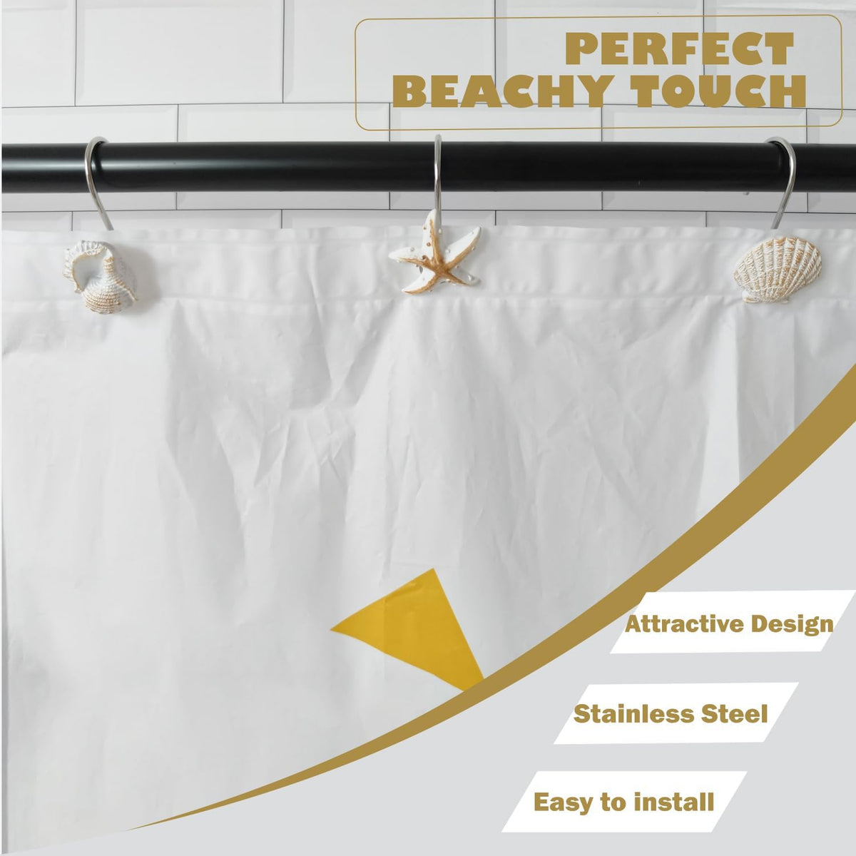Coastal Decorative Rings Shower Curtain Hooks Resin Beachy Hangers