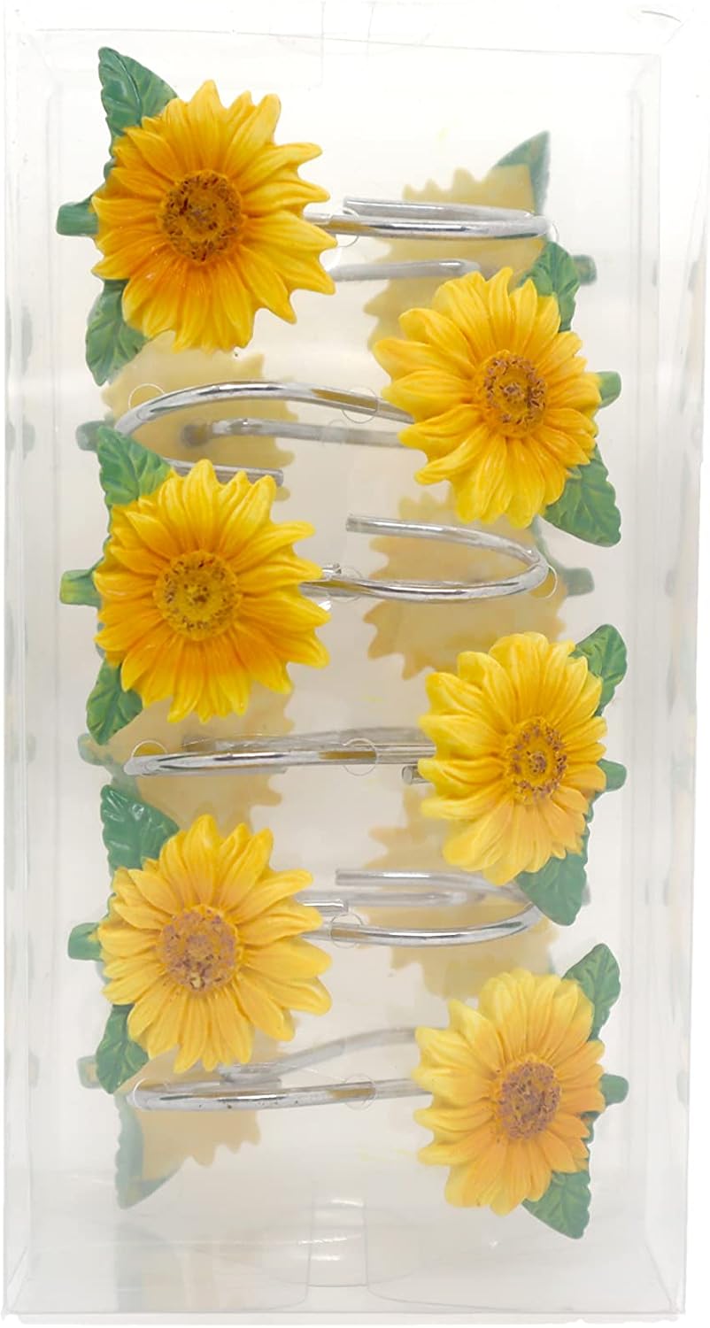12 PCS Sunflower Decorative Shower Curtain Hooks Rings