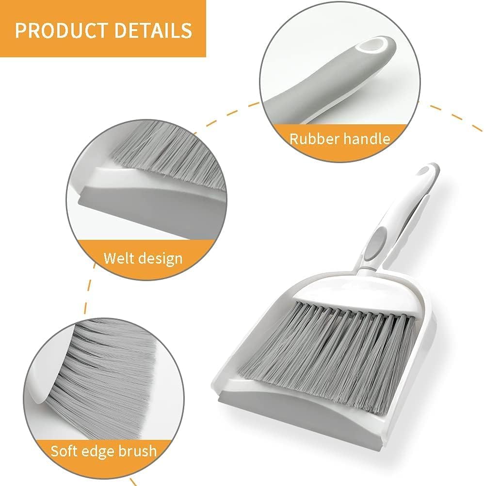 Dust pan Mini Dustpan and Brush Set, Small Broom, Hand Broom, Gray, 2-Pack