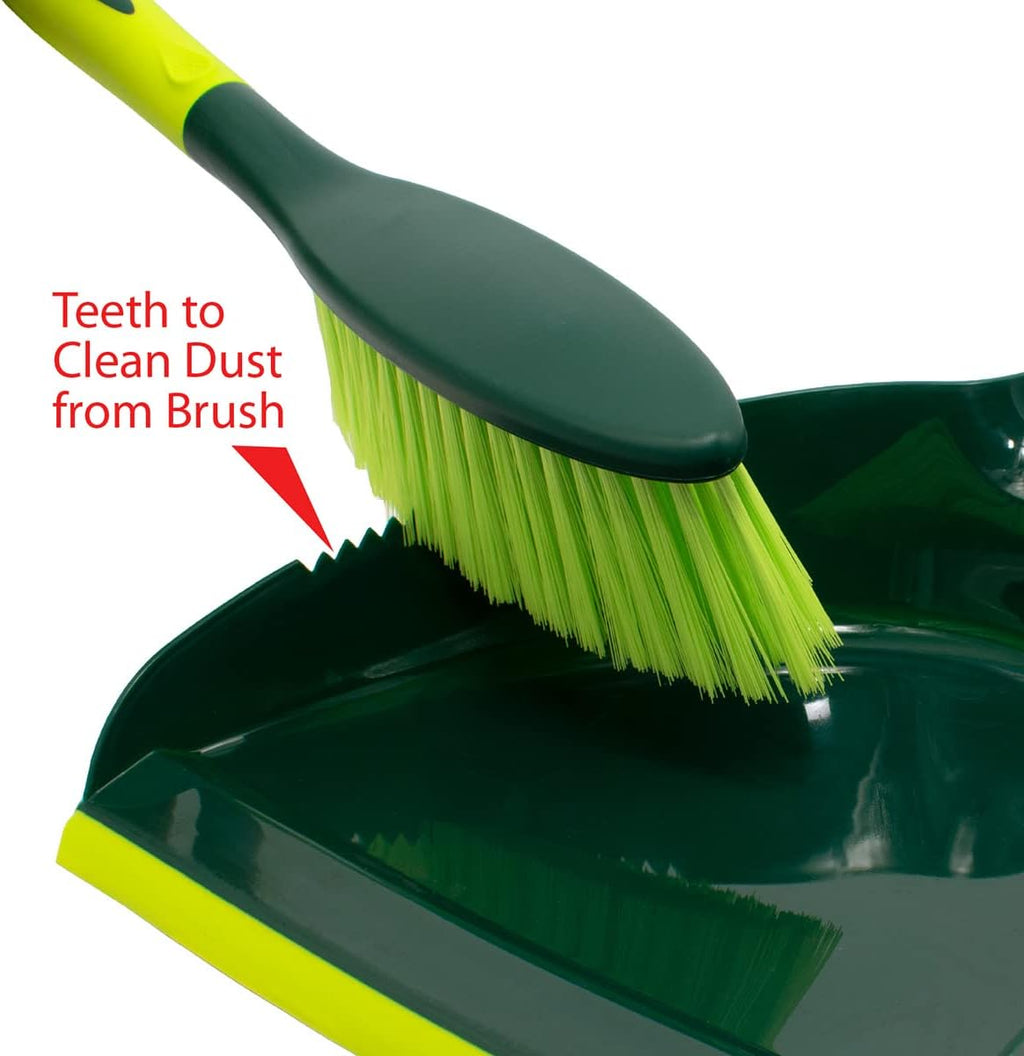 Pine-Sol Dustpan and Brush Set | Nesting Snap-On Design | Portable, Compact Dust Pan and Hand Broom for Cleaning with Rubber Grip Edge, Green