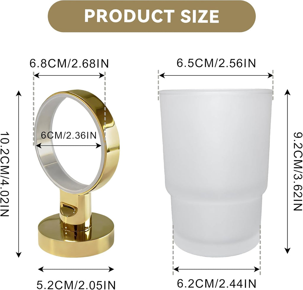 Toothbrush Holder with Frosted Glass Cup-Gold