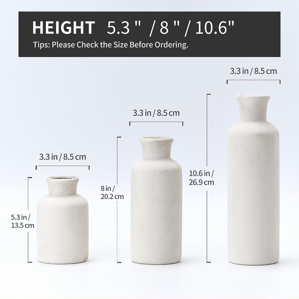 Vintage Ceramic Vase Set of 3,Antique-White Terracotta Vases for Home Decor