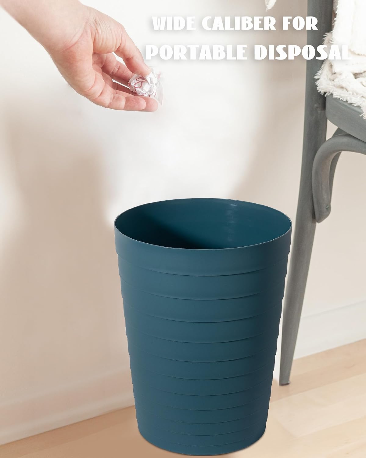 UUJOLY Small Bathroom Trash Can Wastebasket, Plastic Garbage Bin Container Basket for Bathrooms, Laundry Room, Kitchens, Offices, Kids Rooms, Dorms, Bluish Green, 1.8 Gallon