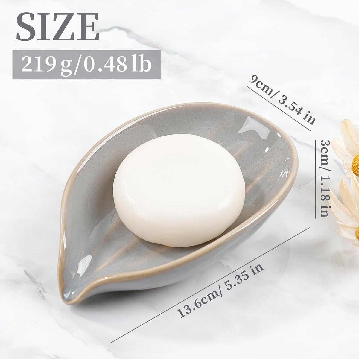 Soap Holder, Self-Draining Soap Dish, Leaf Shape Ceramic Bar Soap Holder Drain Soap Dishes for Bathroom Sink Kitchen, Easy to Clean Keeps Soap Dry, ANTIS'S HOME