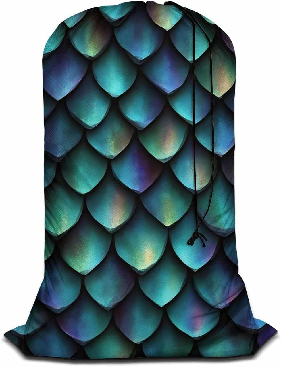 Swono Animal Skin Laundry Bags for Travel, Home, Camping and Gym 3D Print Seamless Texture of Dragon Scales 28" x 40", Football Grid Oxford Cloth