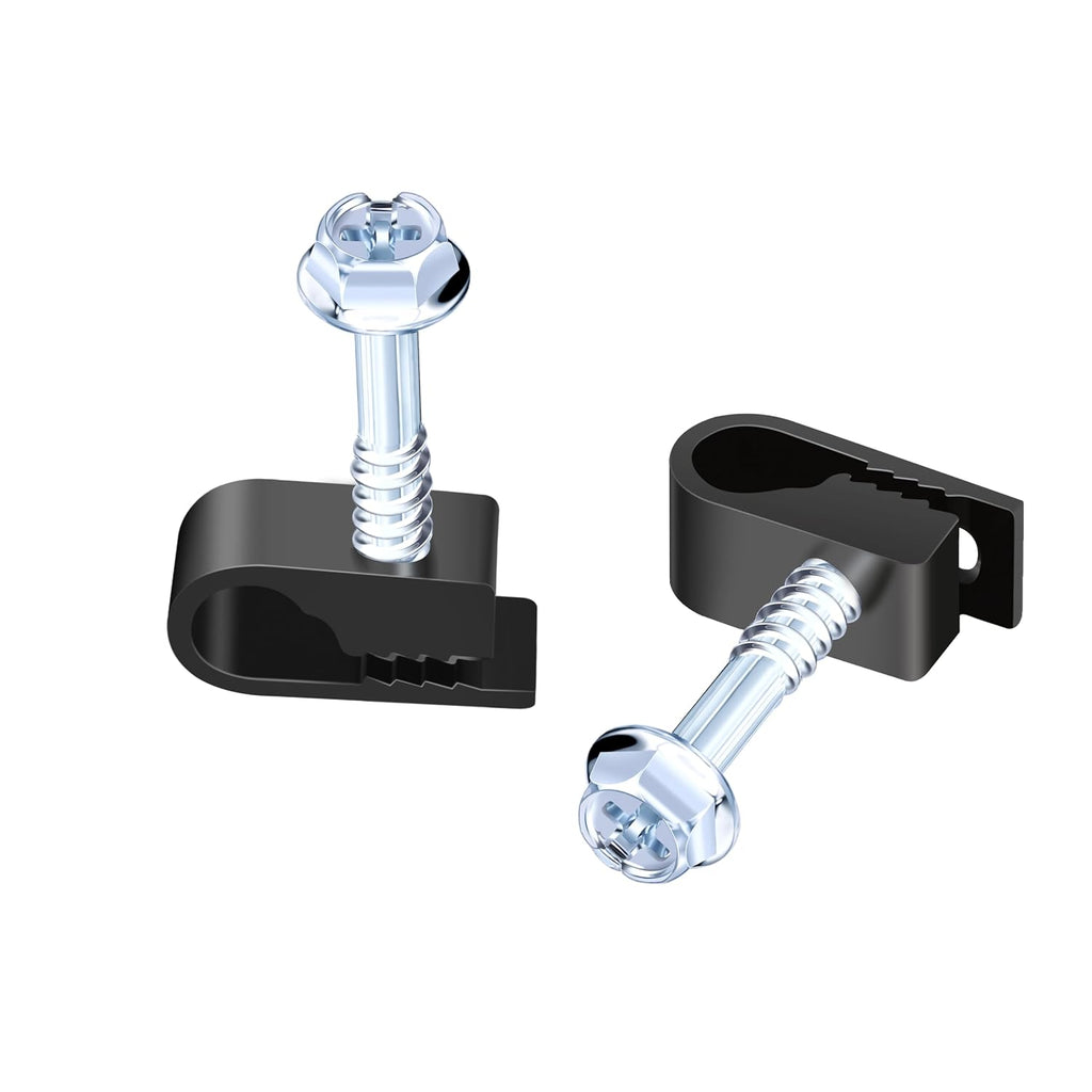 Cable Clips with Screws Fastener 1/4 Inch (6 mm) - All Weather Wire Clips for Coaxial, Ethernet,Electrical Cables,Brick/Stucco Siding Clips, UV-Resistant for Outdoor Wall Mount,100 Pack,Black