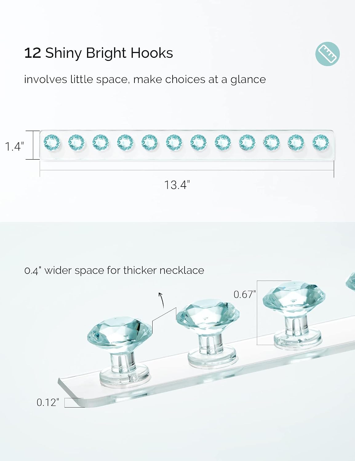 Mymazn Acrylic Necklaces Holder Wall Mounted Necklace Hangers Hanging Jewelry Organizer with 12 Hooks, Clear Jewelry Hangers for Necklace Organizer for Girls Women, Necklace Hooks for Wall, Closet