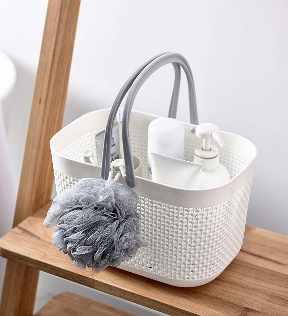 Plastic Portable Shower Caddy Basket, Storage Organizer with Handle, White