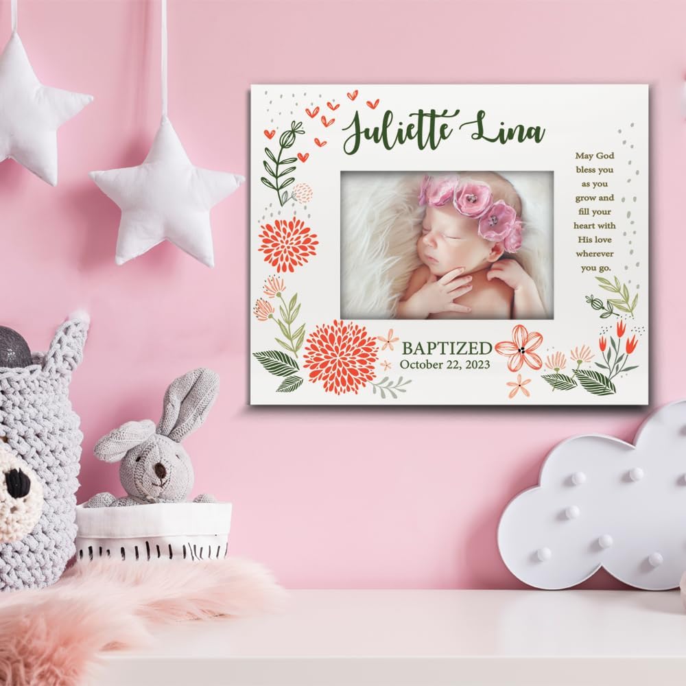 BELLA BUSTA-Personalize Baby Blessings Baptism-Christening, Baby Girl Baptism Presents from Godparents Friends, Family-UV Print Frame (4x 6 Horizontal (Girl))