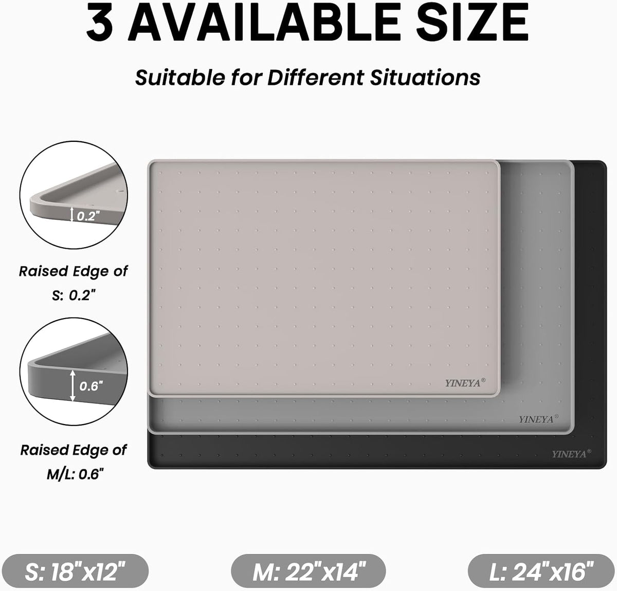 YINEYA 22" x 14" Silicone Dog Food Mat Waterproof, 0.6" Raised Edge(Taupe)