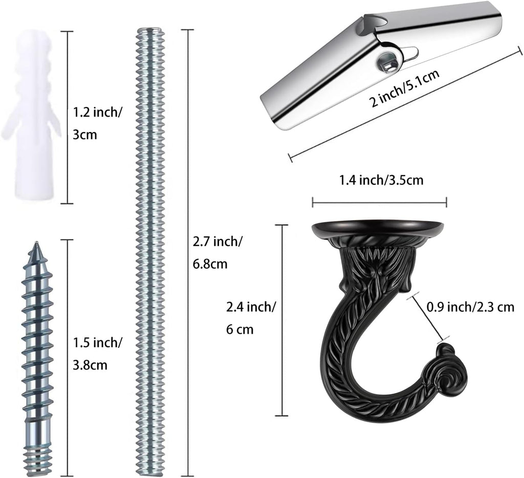 Heavy Duty Ceiling Hooks, Hanging Plants, Porch (6, Black)