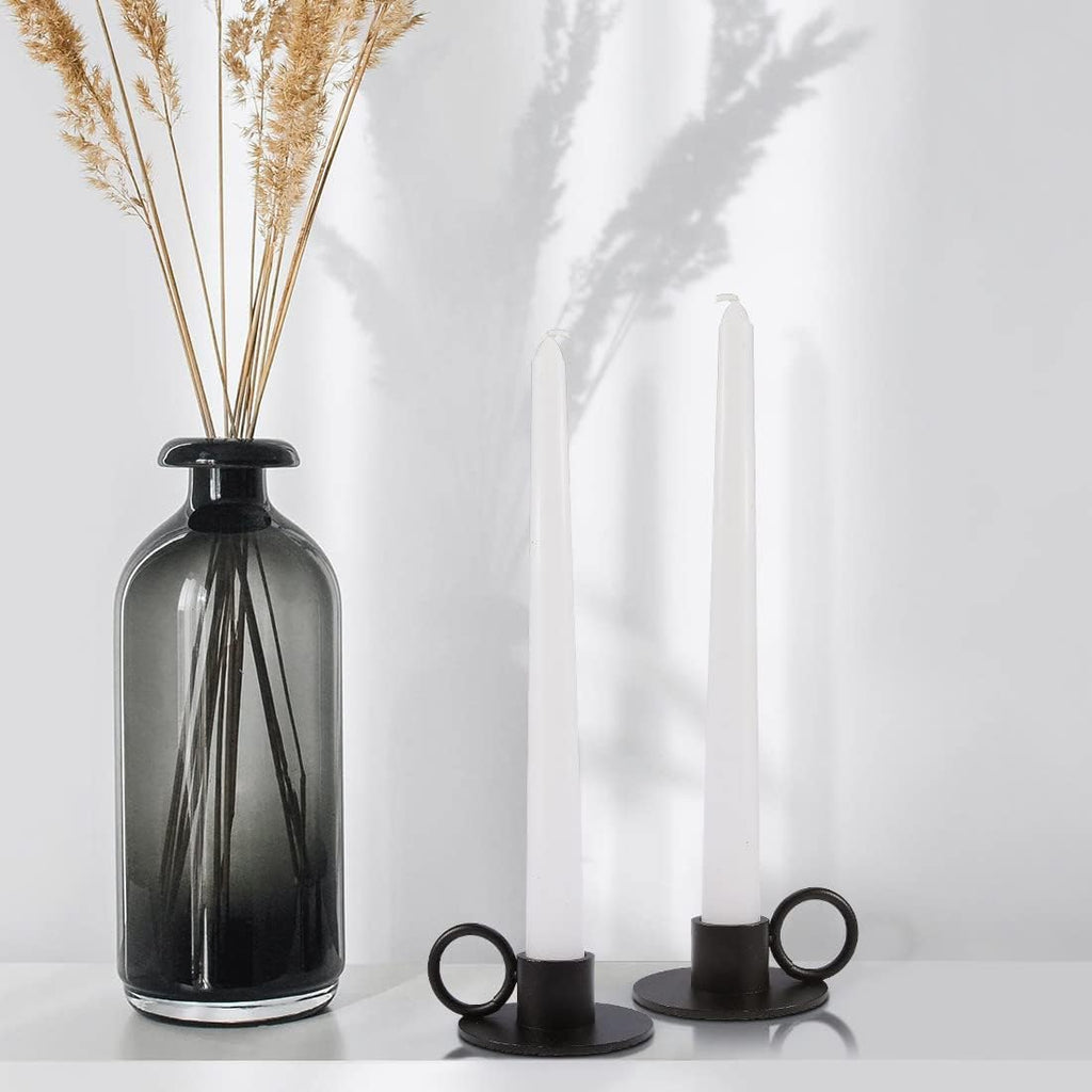 12PCS Black Iron Taper Candle Holders with Round Handle, Table Centerpiece