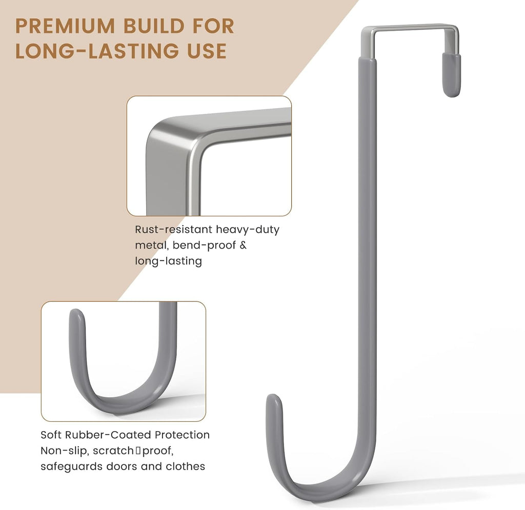 Metal Over The Door Hanger, Rubber Hooks for Hanging Towel, Coat, Bag