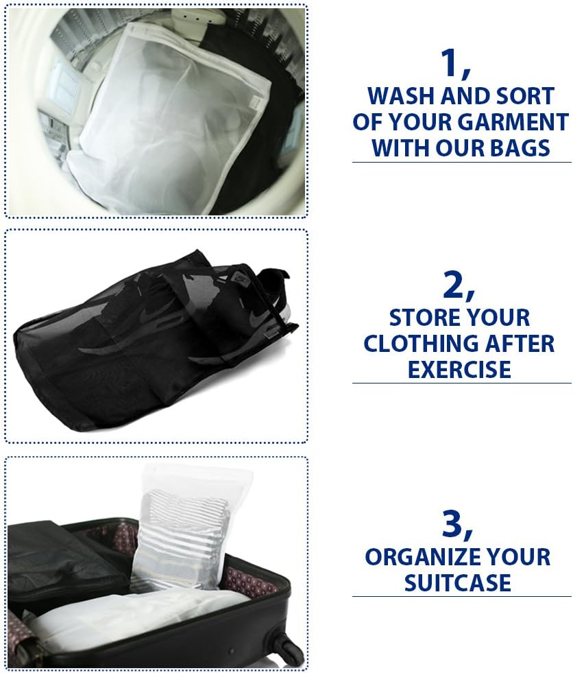 TENRAI Delicates Laundry Bags, Bra Fine Mesh Wash Bag for Underwear, Lingerie, Bra, Pantyhose, Socks, Use YKK Zipper, Have Hanger Loops, Small Openings (White, 3 Small)
