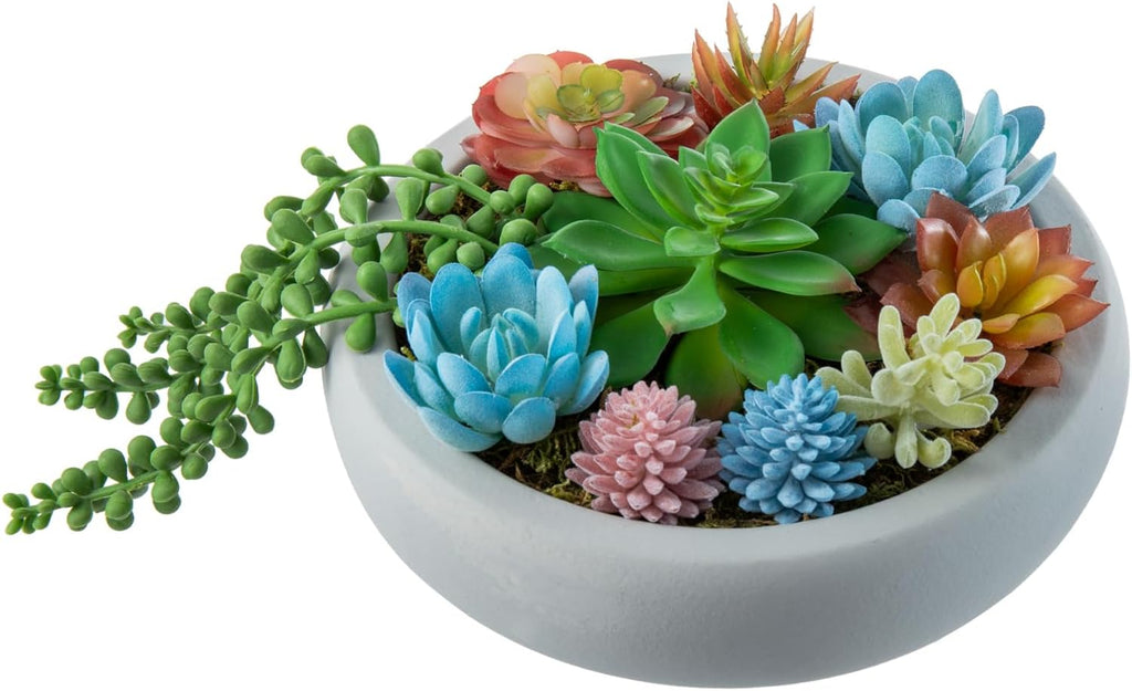 MyGift 8-Inch Artificial Succulent Arrangement in Gray Concrete Planter