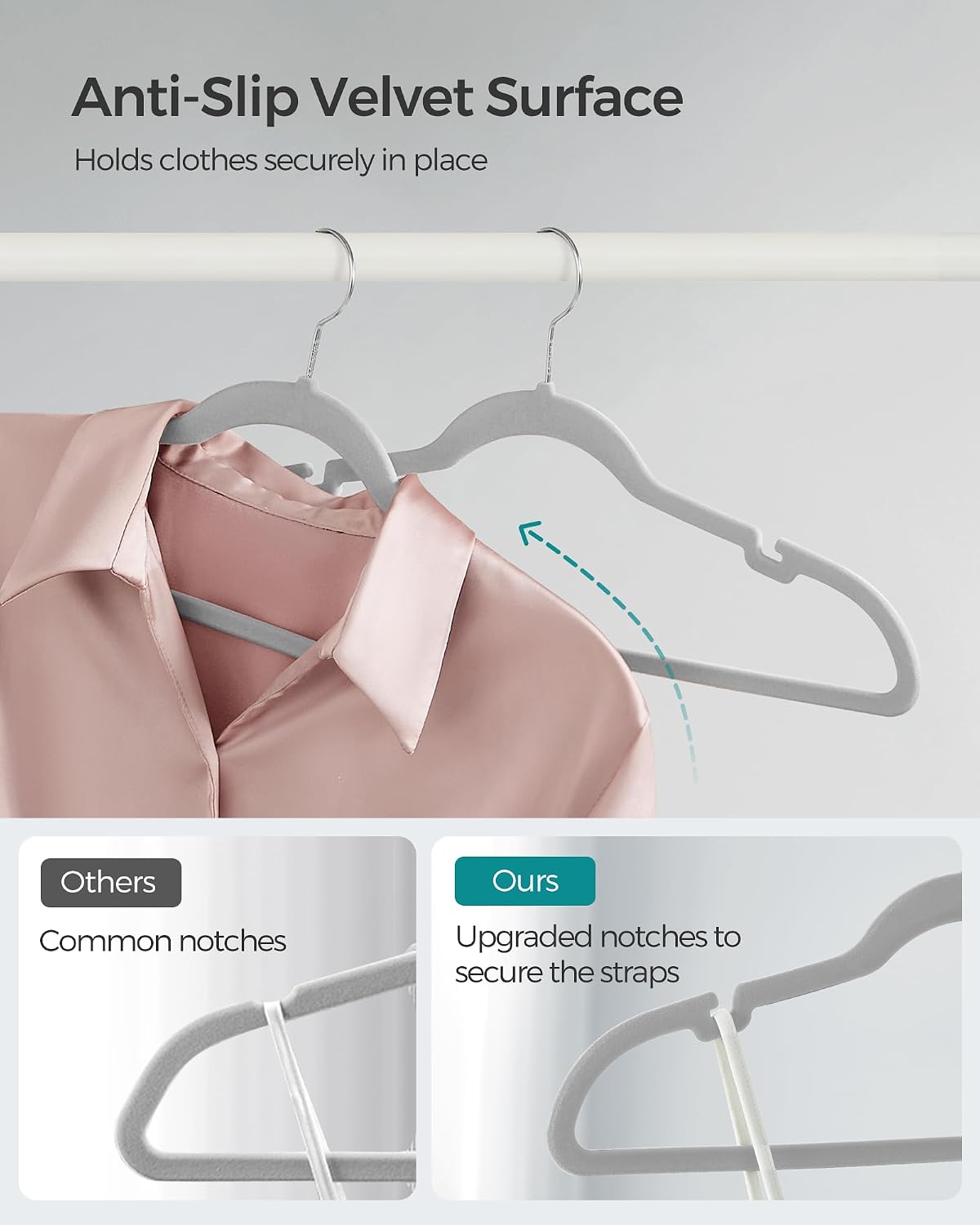 SONGMICS Velvet Hangers 50 Pack, Non-Slip Clothes Hangers, Dove Gray