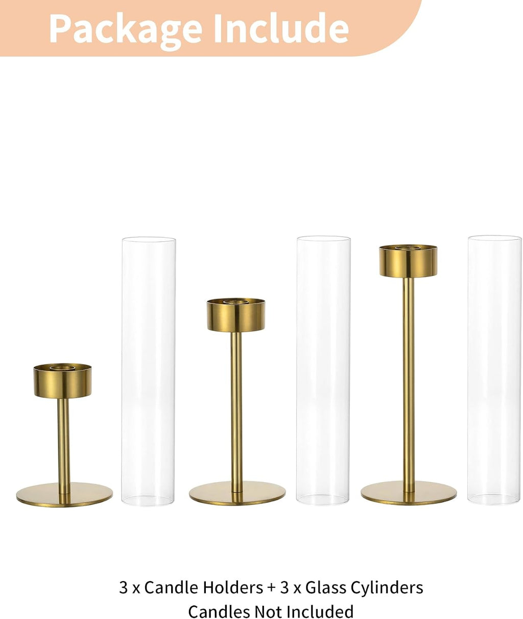 NUPTIO Candlestick Holders for Table Centerpiece, Set of 3 Gold Decor
