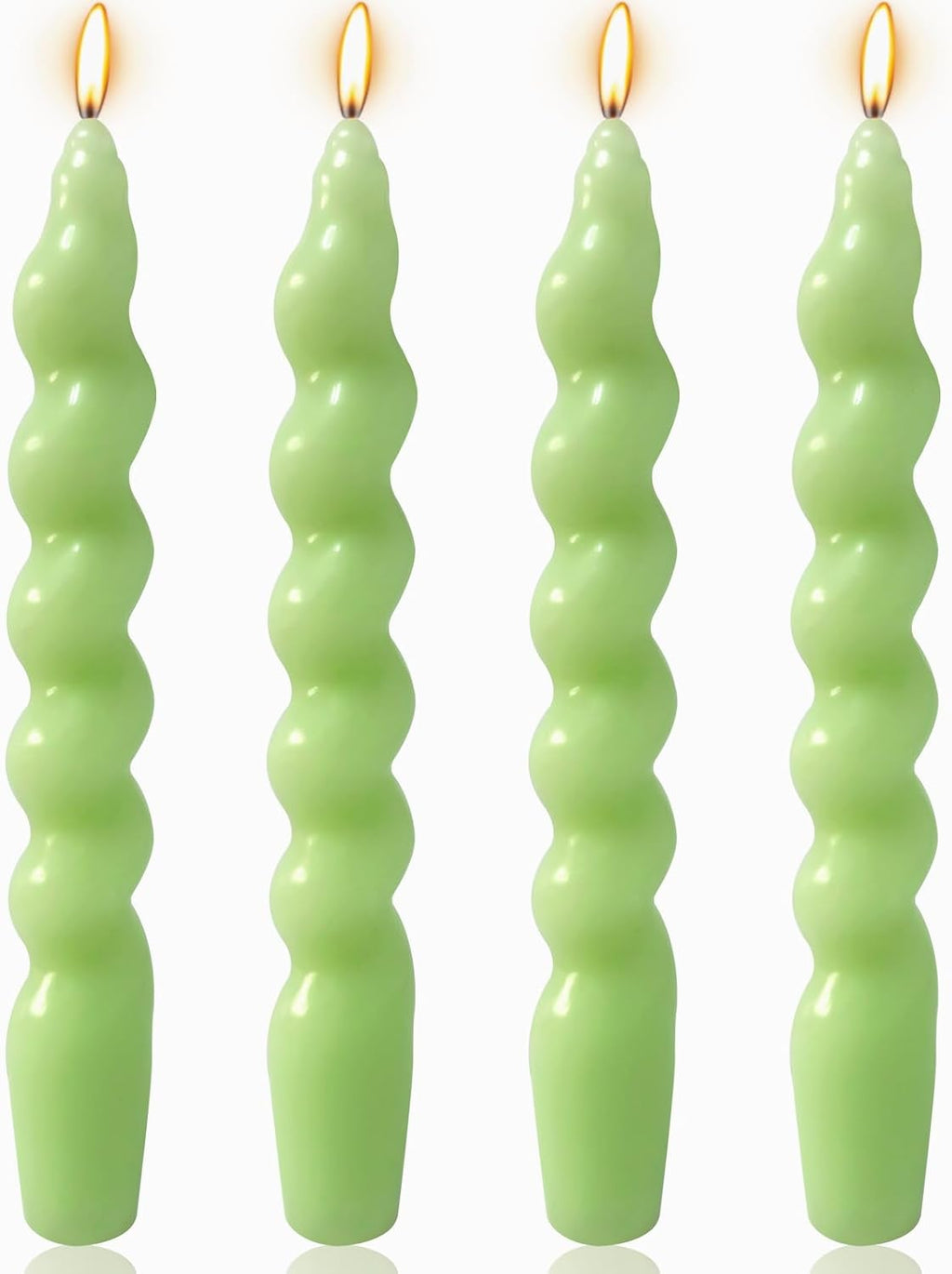 4 Pack 7 Inch Sage-Green Spiral Taper Candles, Unscented Dripless Fat Twisted Candlesticks for Home Décor Party and Celebrations