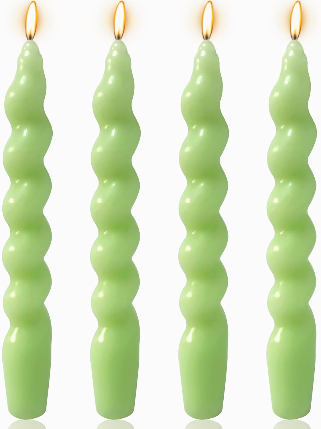 4 Pack 7 Inch Sage-Green Spiral Taper Candles, Unscented Dripless Fat Twisted Candlesticks for Home Décor Party and Celebrations