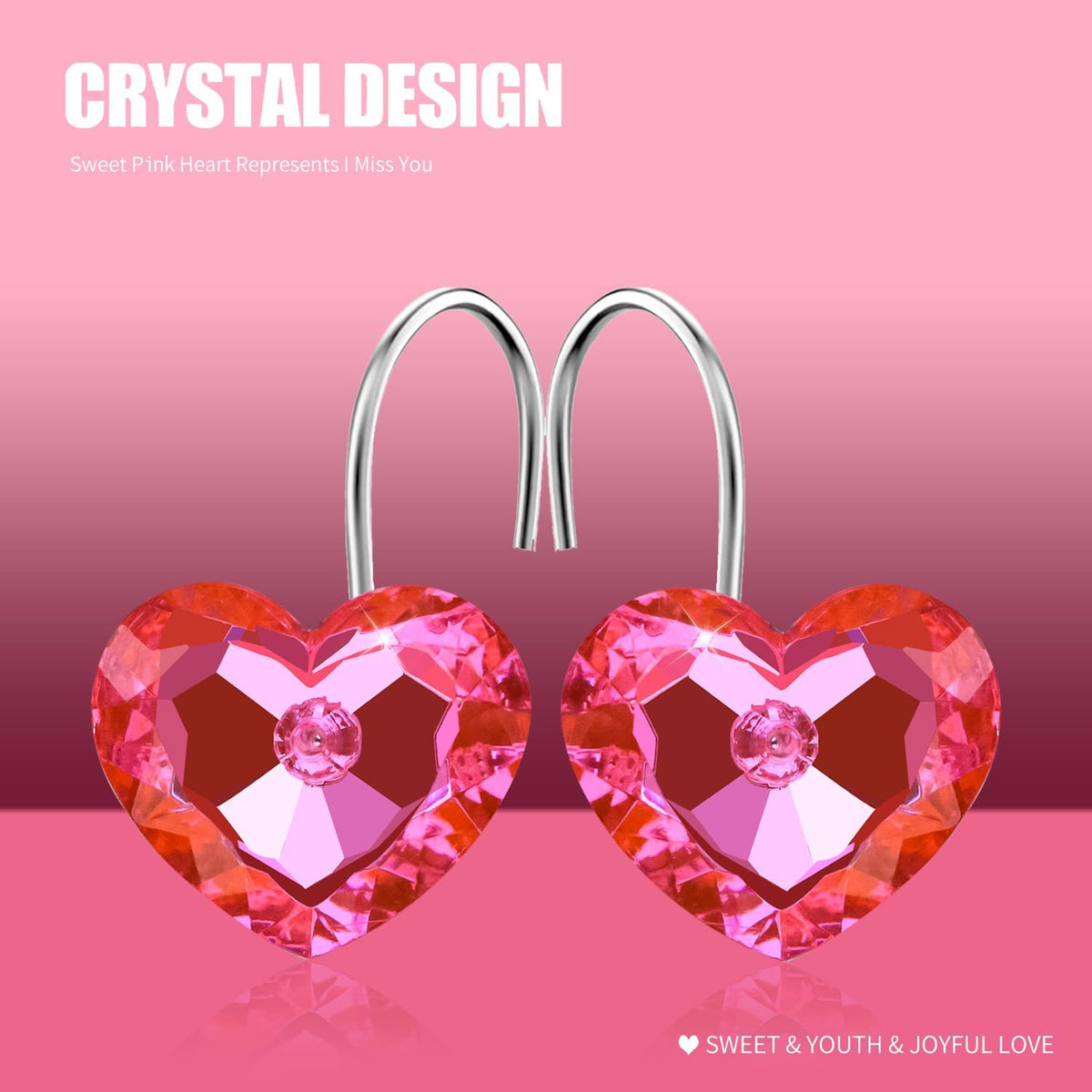 Heart Decorative Shower Hook Love Rhinestone Shower Curtain Rings, Pink