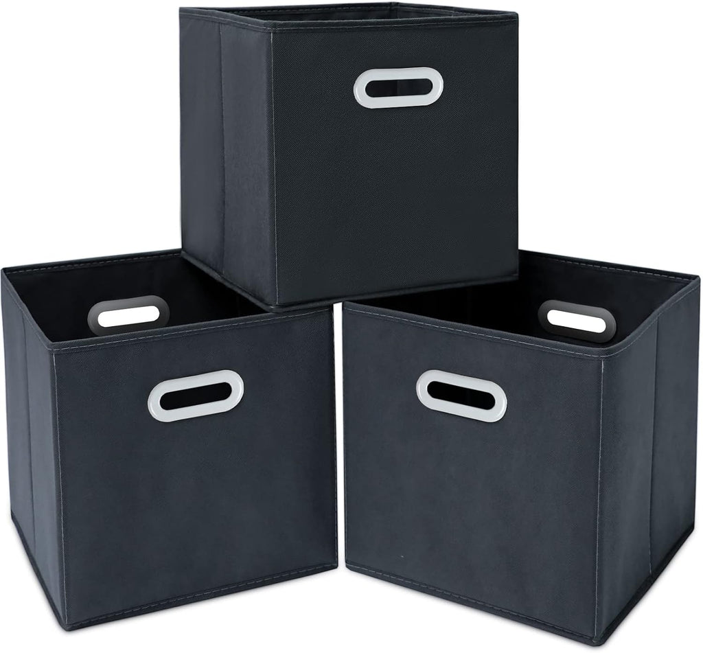 Fabric Cloth Storage Bins,Fabric Cube Organizer with Dual Handles Foldable Cube Storage Baskets for Home Bedroom Storage,Set of 3, Gray
