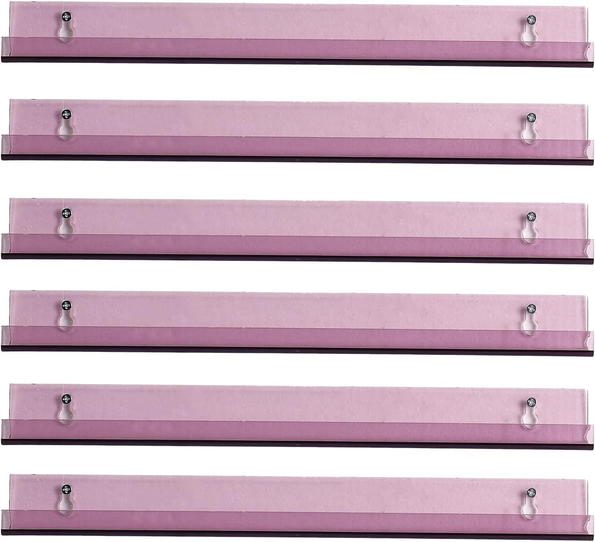Sooyee 15 Inch Wall Shelves - Floating Shelf, Small Bookshelf for Kids Room, Hanging Shelves for Wall Storage, Toy Picture Ledge Display Shelf, 6 Pack, Violet