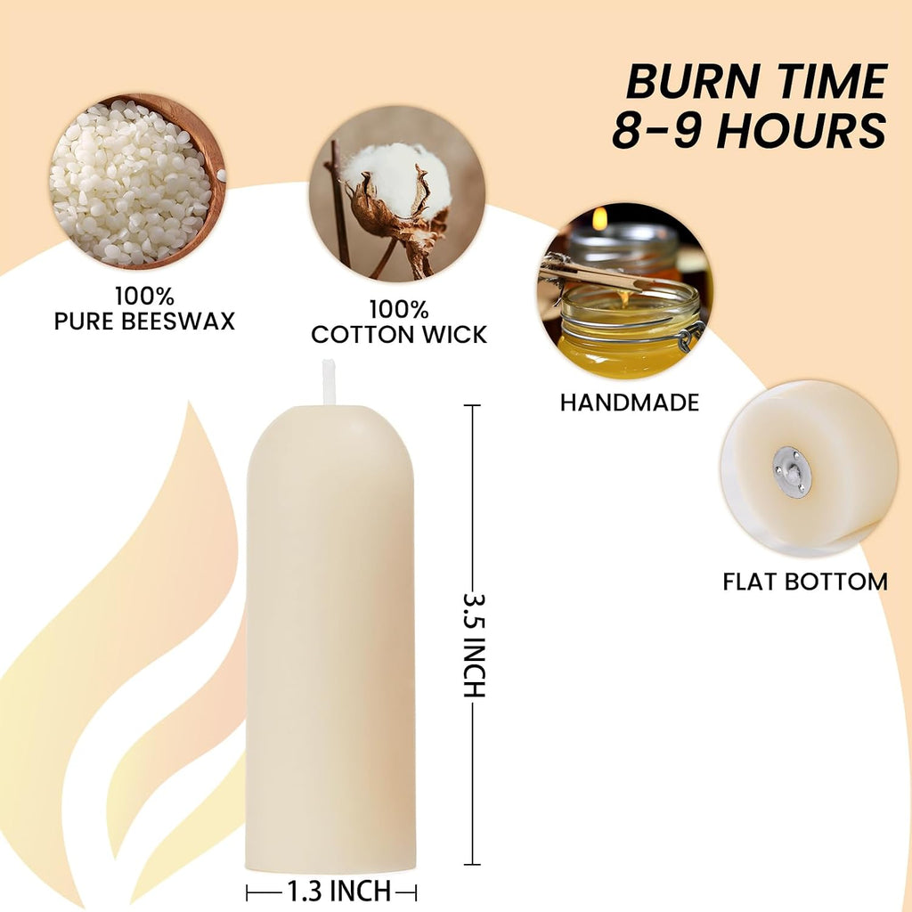 16-Pack 3.5"x1.3" Handmade Pure Beeswax Small Pillar Candles, Clean White