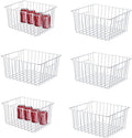 Freezer Organizer Baskets, Kitchen Metal Wire Storage Bins, Pantry Cupboard Household Container Dividers with Handles
