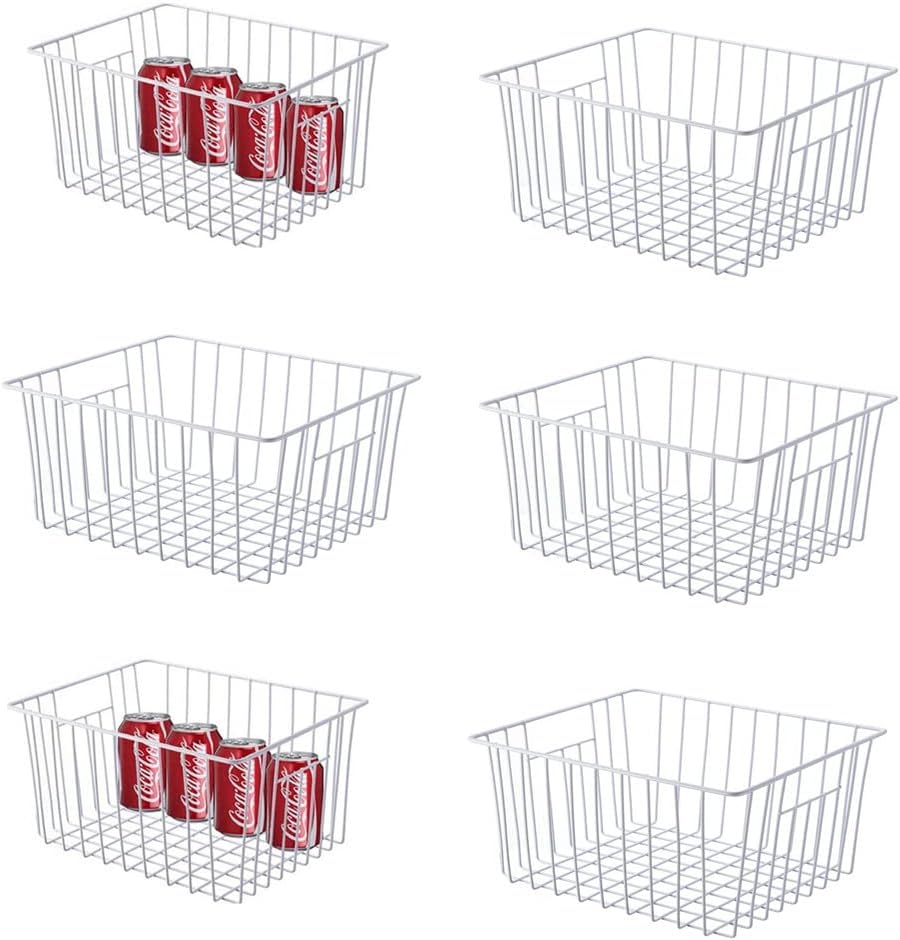 Freezer Organizer Baskets, Kitchen Metal Wire Storage Bins, Pantry Cupboard Household Container Dividers with Handles