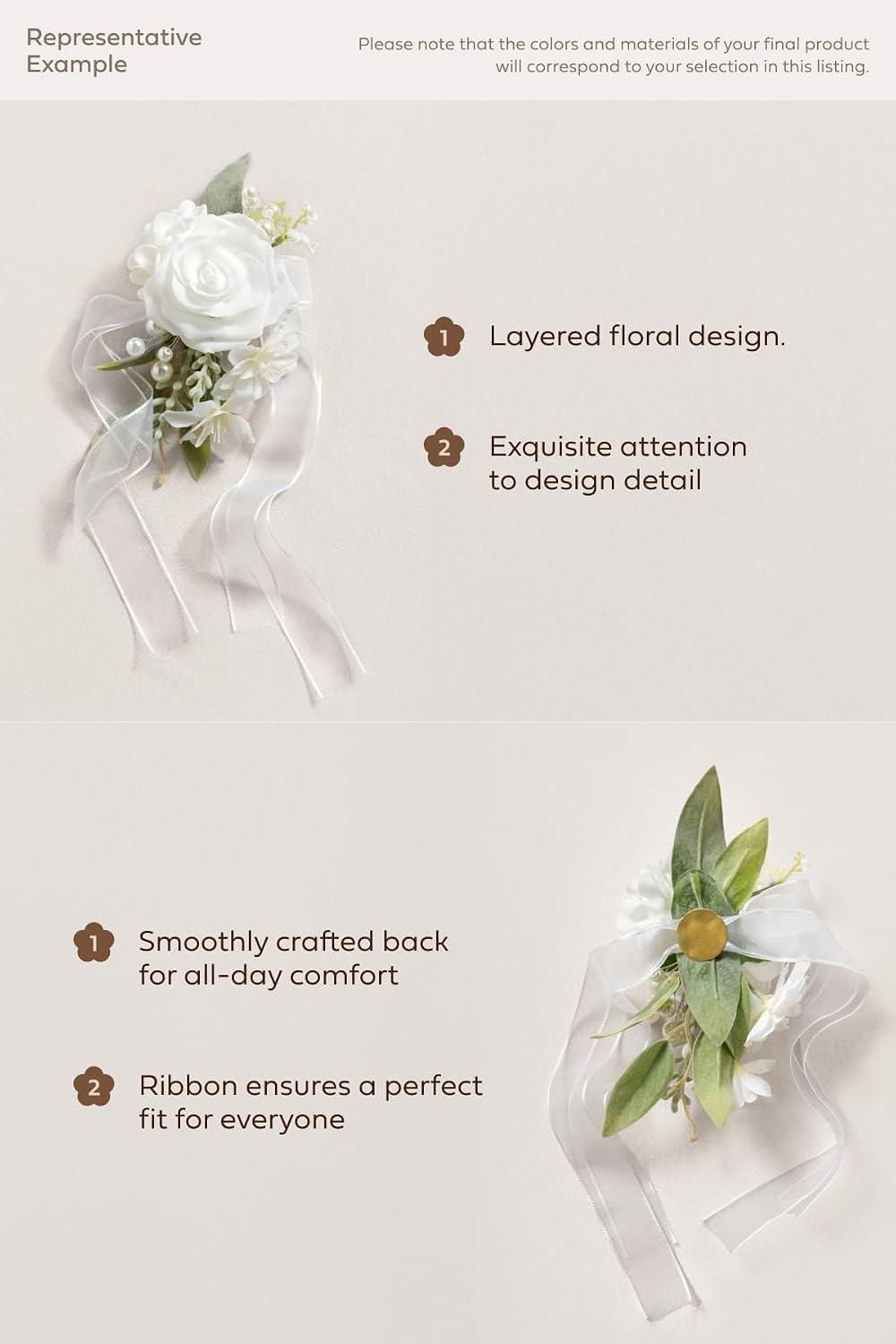 Ling's moment Corsage Wristlet, Prom Wrist Decor, White Ivory, 2pcs