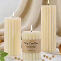 Ribbed Soy Pillar Candles,Set of 3,Cashmere Amber Scented