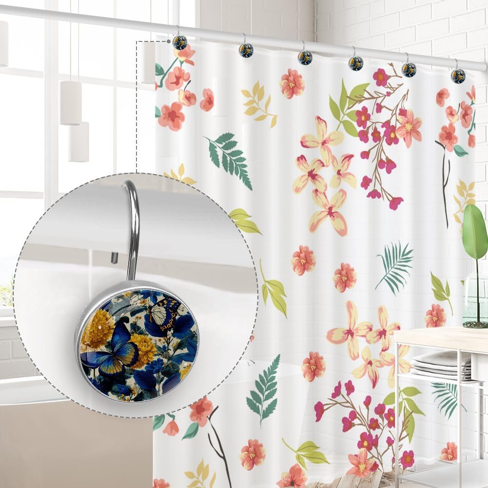12 Pcs Butterfly Round Shower Curtain Hooks Stainless Steel Decorative Hanger Rings for Bathroom Kitchen Bedroom Curtain Rods