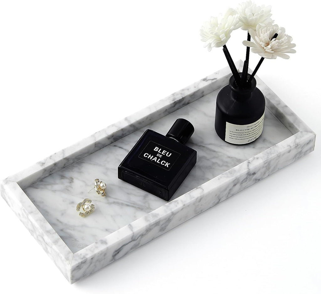 Real Natural Small Marble Tray for Bathroom, Vanity, Kitchen Counter