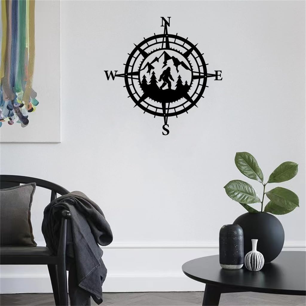 Gemseek Black Metal Bigfoot Wall Decor, Funny Compass Wall Art Sculpture